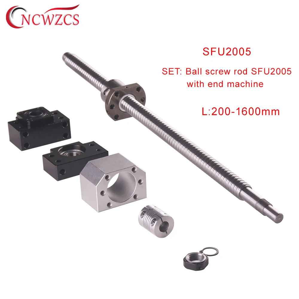 

RM/SFU2005 20mm Ballscrew End Machined 200-1500mm Rolled Ball Screw With Nut+BK/BF15+DSG20H Ballnut Housing+coupler Set For CNC