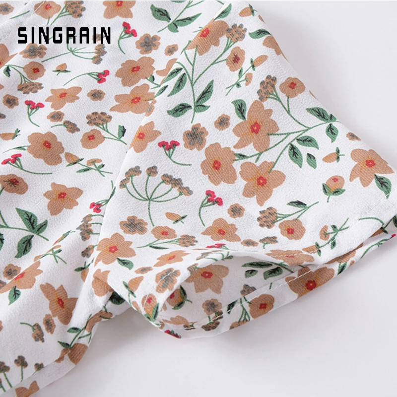 SINGRAIN летнее женское шифоновые богемном платье V цветочным платья пляжные горошек