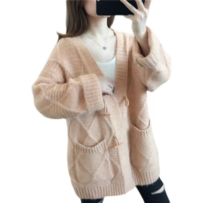 Кардиган трикотажный в полоску с V-образным вырезом и карманами [20738] 77 |