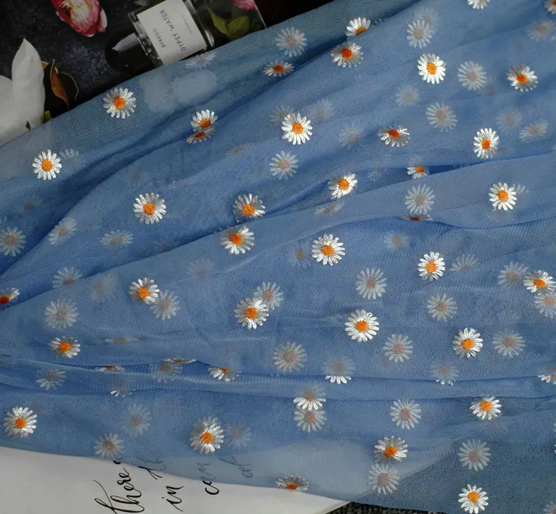 150 см сетчатая ткань с вышивкой и маргаритками занавеска сделай сам для детской