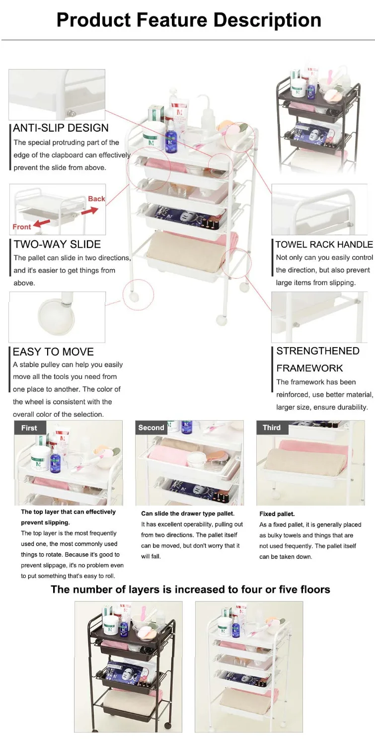 Elitzia ETST173W органайзер для хранения вагонетки салона красоты простой трехслойный