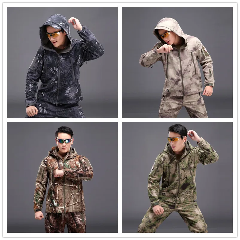 Камуфляжной расцветки с капюшоном военные армейские Охотничьи Куртки из