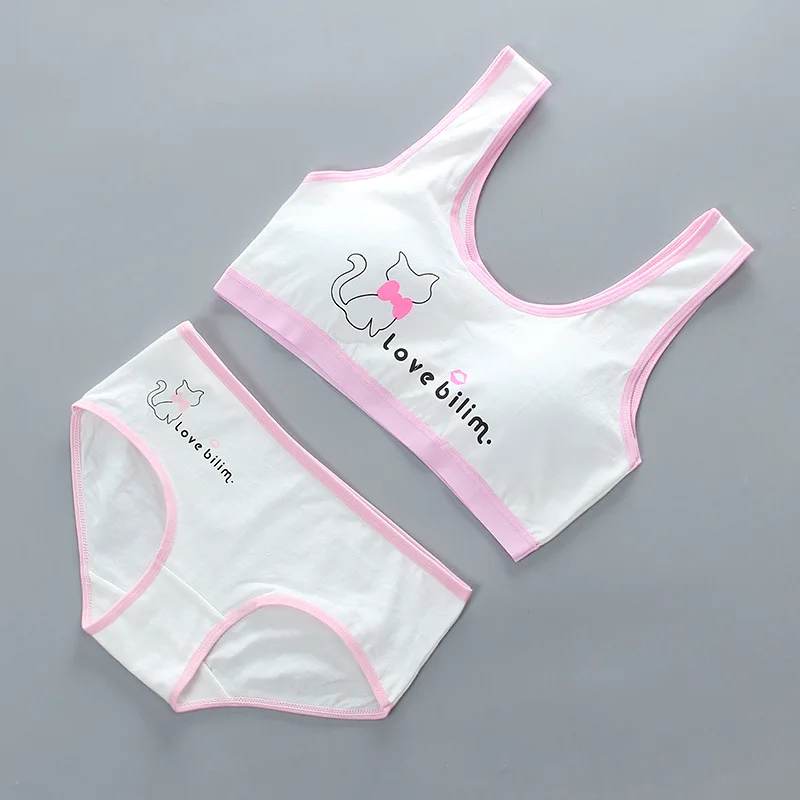 Pantie and Bra girls underwear vest development teens Suit Cotton vest Double Layer Puberty Little Girl's 1 set girls underwear images - 6