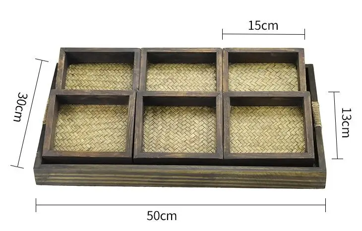 7pcs/set Wood&ampRattan Serving Trays with Handle Nesting Multipurpose - for Breakfast Coffee Table/Butler & Chinese Tea | Дом и сад