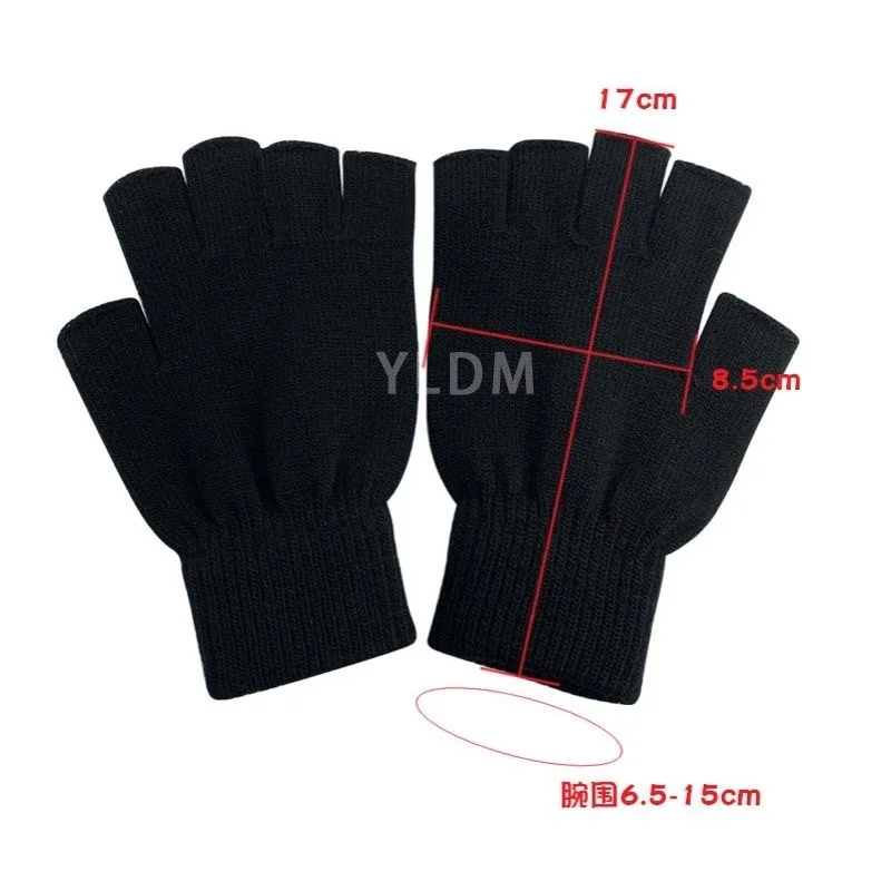 Теплые вязаные перчатки для взрослых с покемоном Пикачу однотонные на полпальца