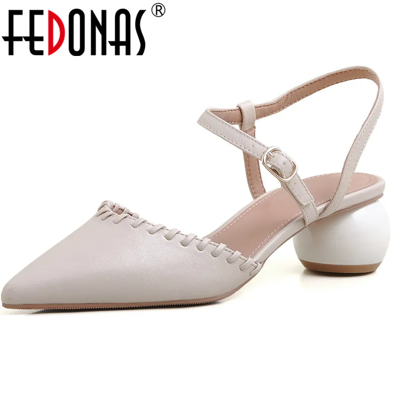 FEDONAS/Винтажные женские босоножки с острым носком Туфли лодочки из натуральной