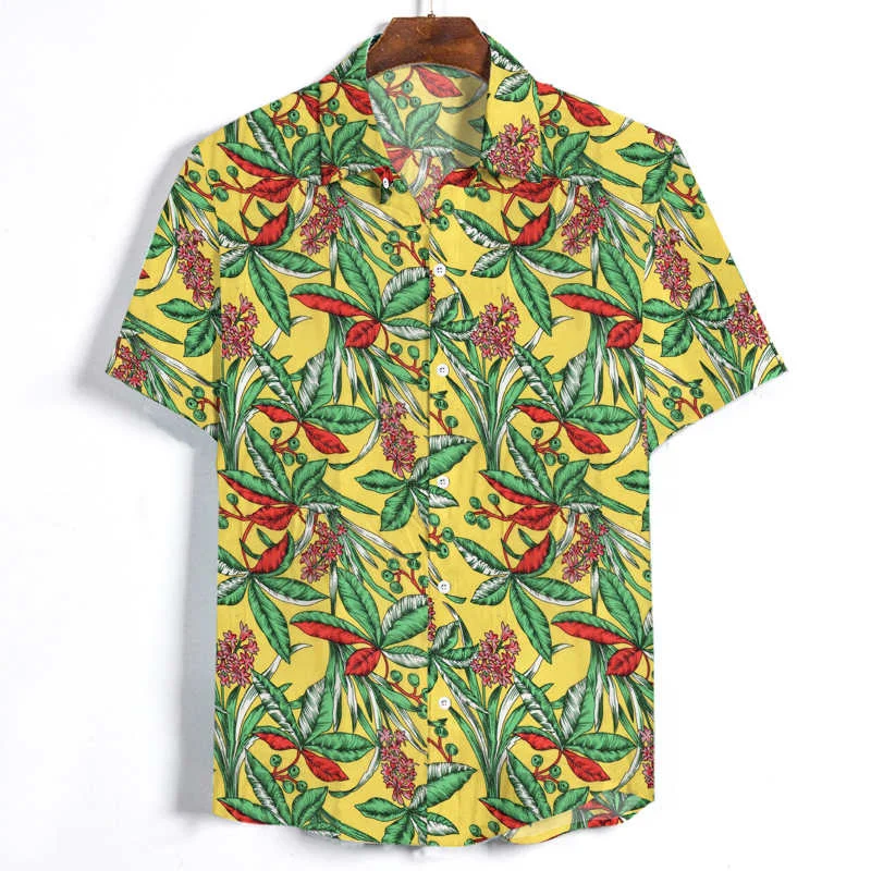 

Men New Summer Short Sleeve Shirt Fashion Floral Beach Shirt Men Loose Cotton Shirt Designer Shirts Hot Sale