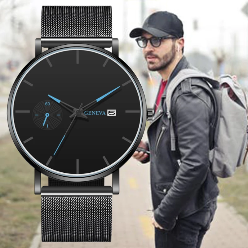 Fashion Luxury Ultra Thin Men Watch Stainless Steel Anti-blue Light Watches Men's Quartz Calendar Watches Relogio Masculino