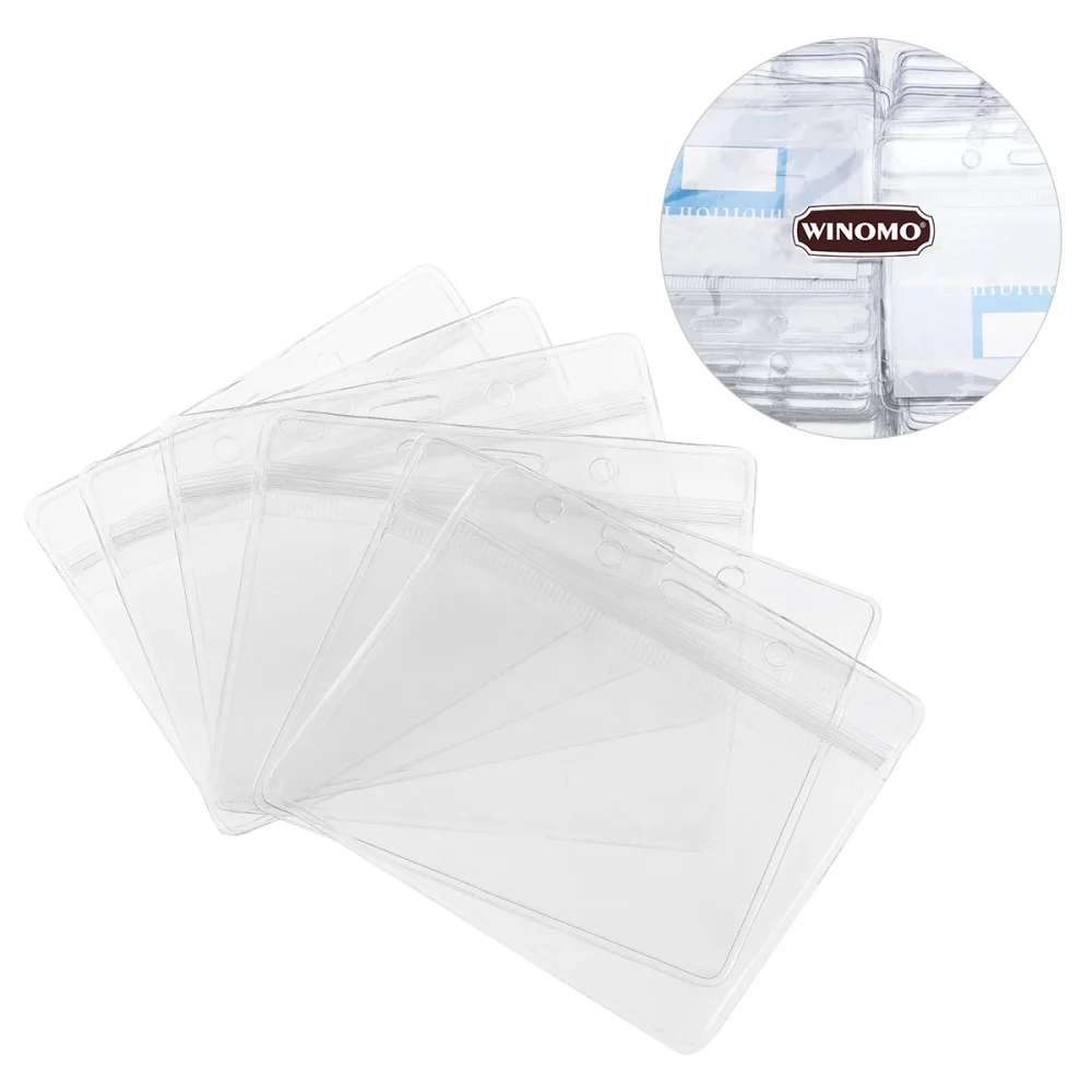 

WINOMO 100pcs Waterproof Horizontal Name Tag Badge ID Holders (Transparent)
