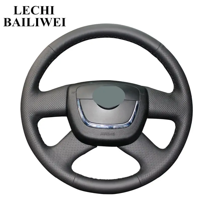 Black Genuine leather Hand-stitched Car Steering Wheel Cover for Skoda Skoda Octavia a5 2012 Octavia Superb 2012 Fabia