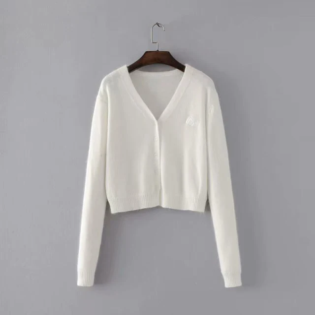 

Autumn Women Green Knitted Sweater Fashion Slim V-Neck Long Sleeve Sweet Cute Cardigan Sweater Casual Loose Chic Tops