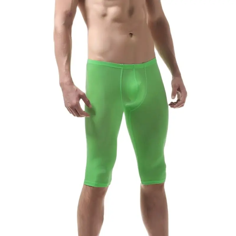 Сексуальные супер тонкие мужские шорты обтягивающие штаны для бега ледяной шелк