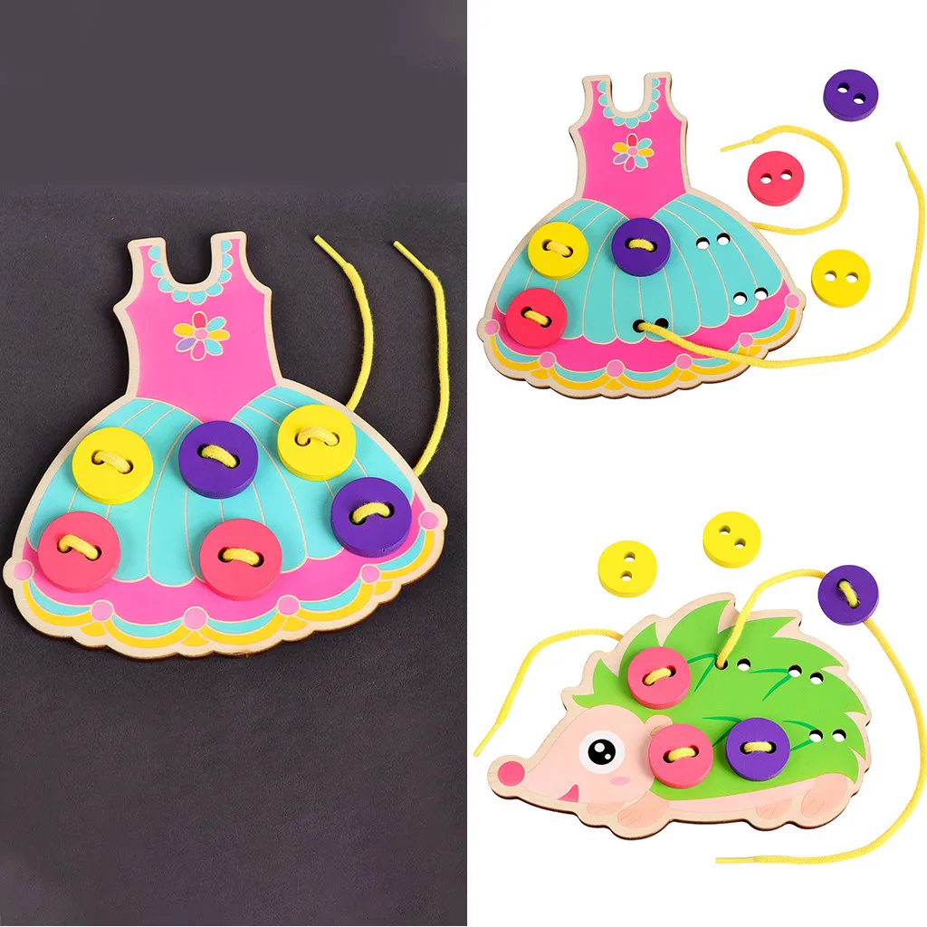 Montessori Early Educational Toys Learn To Wear Clothes Lacing Board Kids Wooden Toddler Sew On Threading Buttons | Игрушки и хобби