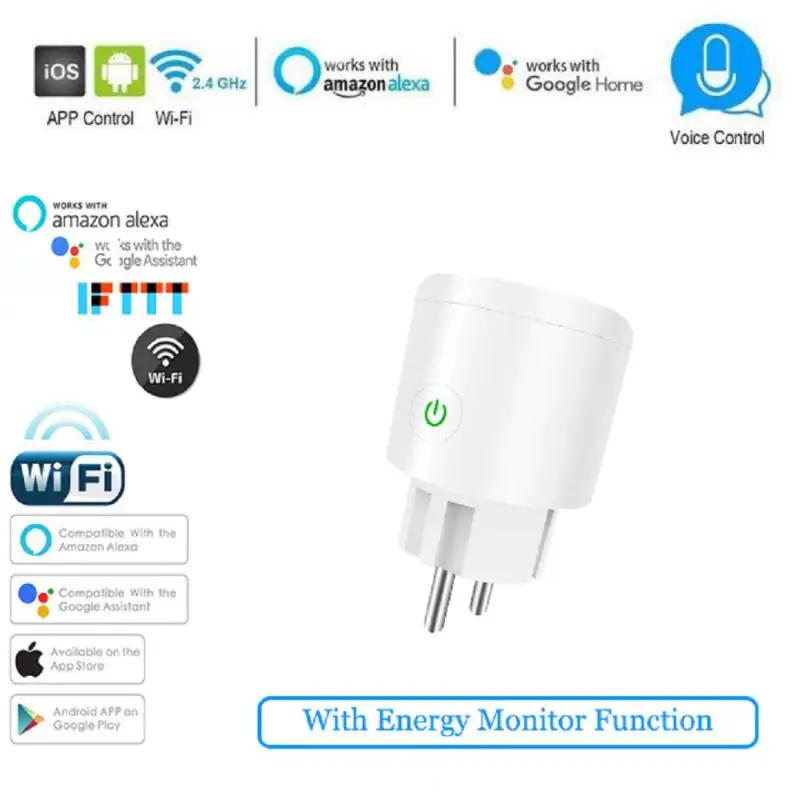 

Wireless Remote Smart Socket 20A WIFI Dual Module Socket EU Plug Voice Control Plug Home Fire Retardant PC Smart Power Socket