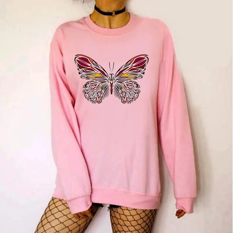 

Women Hoodie Butterfly Printed Hoodies Women Fleece Long Sleeve O Neck Loose Sweatshirt Girls Pullovers Winter