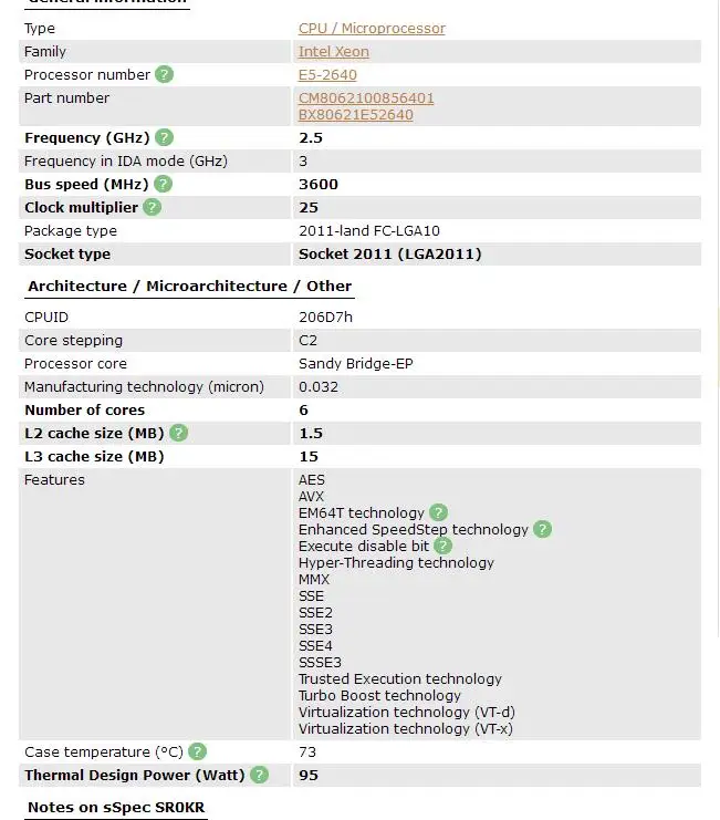 ЦП Intel Xeon процессор E5-2640 шесть ядер 15 Мб кэш-памяти/2,5/ГГц/8,00 GTs 95 Вт LGA 2011 E5 2640 настольный процессор