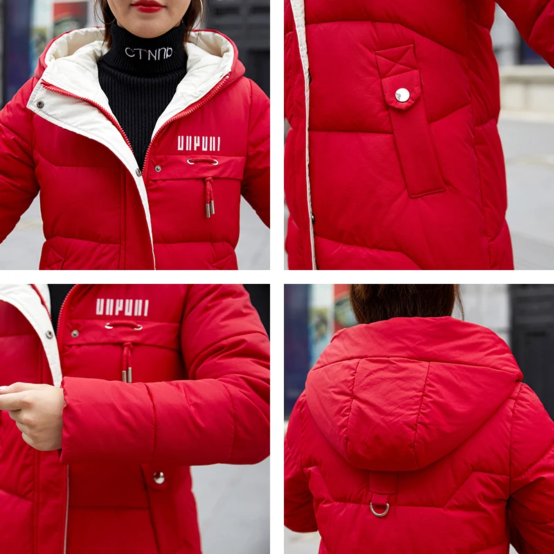 

Women's Jackets 2020 Hooded Slim Long Parkas Female Winter Solid Plus Size Korean Style Stand Collar Thick Cold Coat Ladies