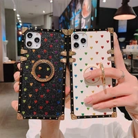 luxury glitter love heart square phone case for iphone 12 11 pro xs max xr 7 plus for samsung s10 s20 a71 a51 ring bracket cover
