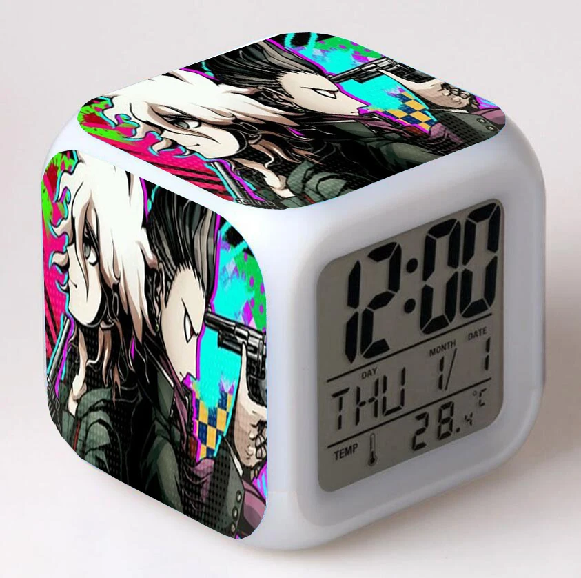 

Danganronpa anime Cartoon LED 7 Color Flash Digital Alarm Clocks Kids Night Light Bedroom Desk Clock despertador Alarm-Clock