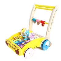 wooden learning walker adjustable height toddler kids sit to stand push toy with accessories multi activities developmental play