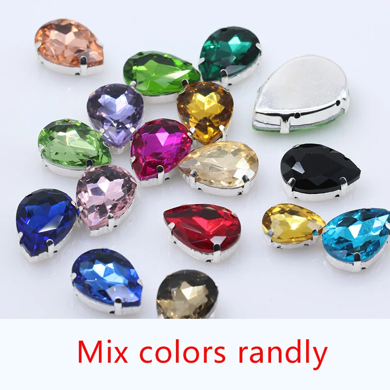 randomly mix colors Все размеры каплевидные пришитые Хрустальные стеклянные каменные Стразы для шитья Серебряная основа Кнопка Ремесло обувь сумки головные уборы одежда аксессуары - Цвет: randomly mix colors