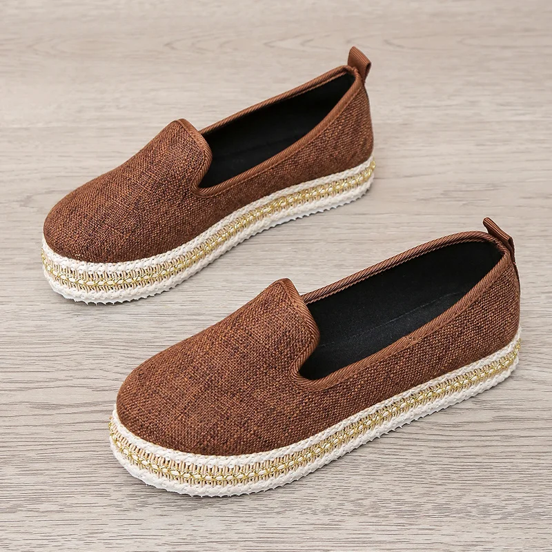 

Loafers Suedes Platform Thick Bottom Fisherman Shoes Black New Women Espadrilles Shoes Solid Round Toe Slip on Breathable Casual