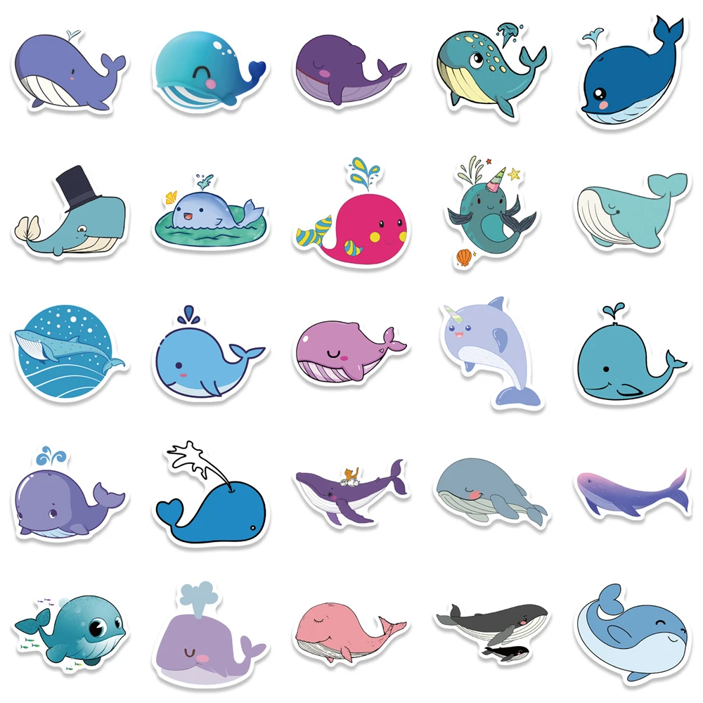 103050 pcs cartoon sea animal cute whale doodle stickers diy phone fridge laptop moto luggage skateboard kids toy stickers free global shipping