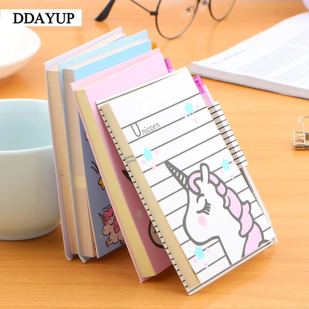 Kawaii Единорог портативный блокнот с ручкой для студентов бумажные канцелярские