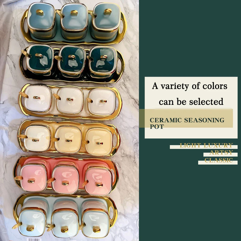ceramic spice jars sets oil soy sauce vinegar seasoning bottle sugar container salt pepper shakers kitchen accessories organizer free global shipping