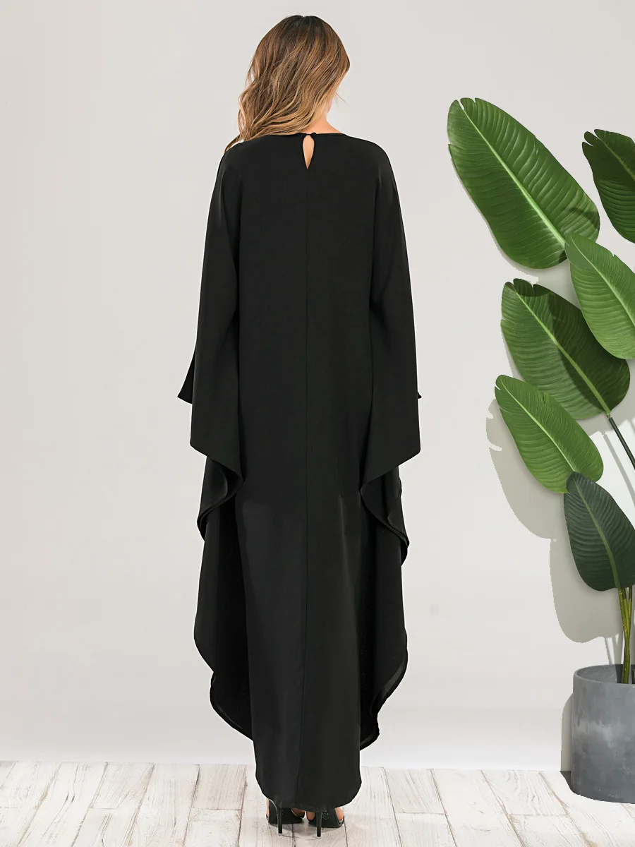 

spring autumn women chiffon elegant lace splicing maxi dress fashion batwing full sleeve one size african arabic muslim gown