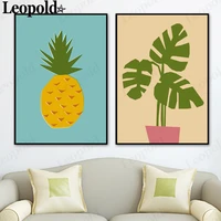 cartoon pineapple canvas poster simple green plant painting wall art nordic childrens room living room home decoration