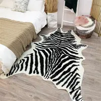240x170cm Large Size Zebra Print Carpet Bedside Mats Faux Fur Cow Hide Leather Rugs Covers for Sofa Children Bedroom Living Room