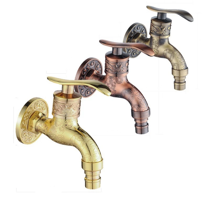 

Wall Mount Faucet Antique Dragon Carved Retro Tap Decorative Outdoor Garden Faucet Washing Machine Taps