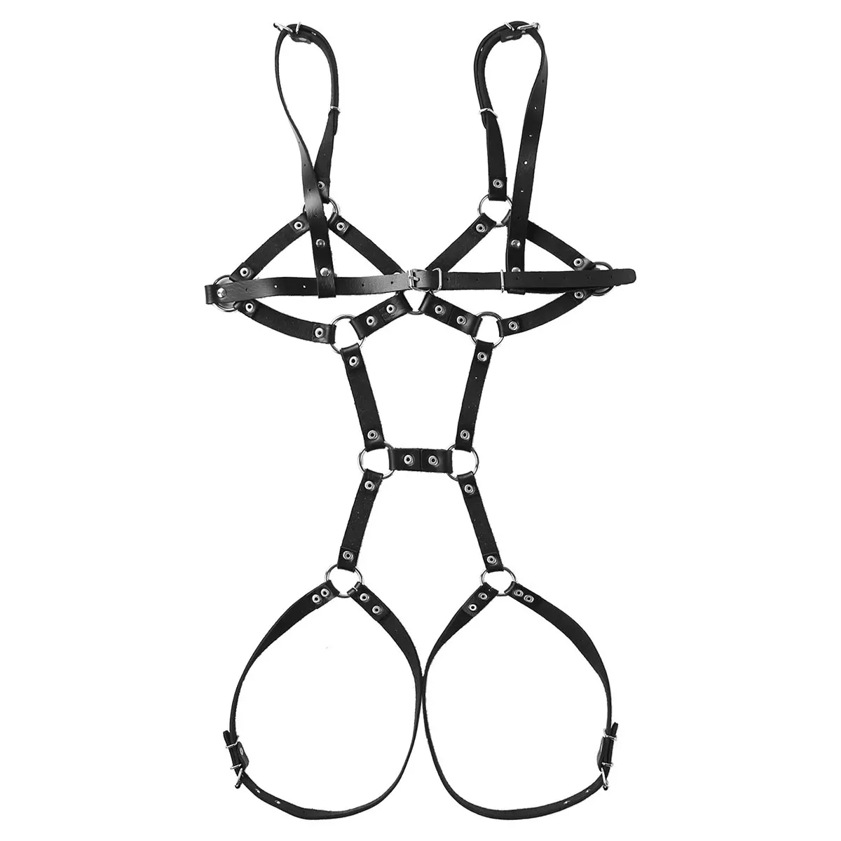 

Womens Adjustable Punk Gothic PU Leather Harness Belt Cosplay Club Costumes Hollow Out Caged Bodysuits Harness Leg Garter Belts