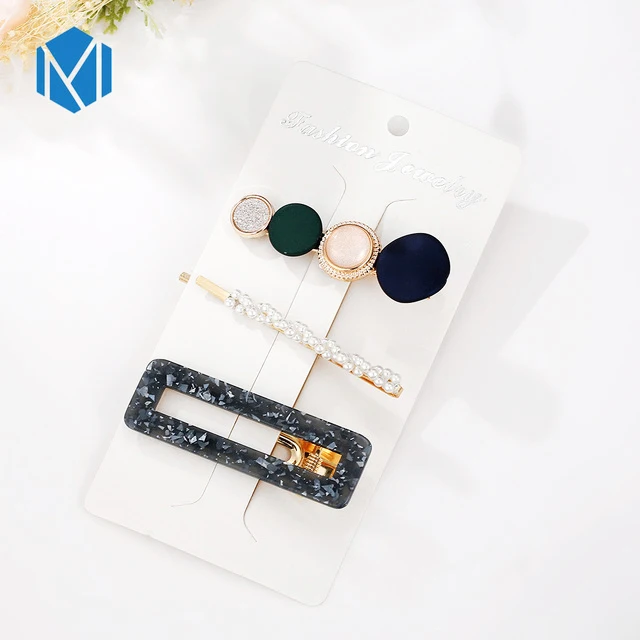 3pcs square black M MISM INS Круглый корейский Кристалл Сплав заколки для волос Макарон цвет заколки BB шпильки Заколки для женщин обувь девочек аксессуары для волос - Цвет: 3pcs square black