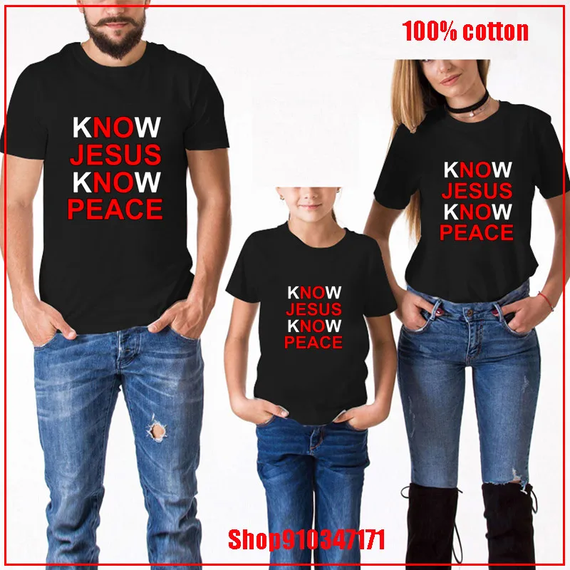 Одежда для родителей и ребенка с надписью KNOW JESUS PEACE мамы одинаковые комплекты