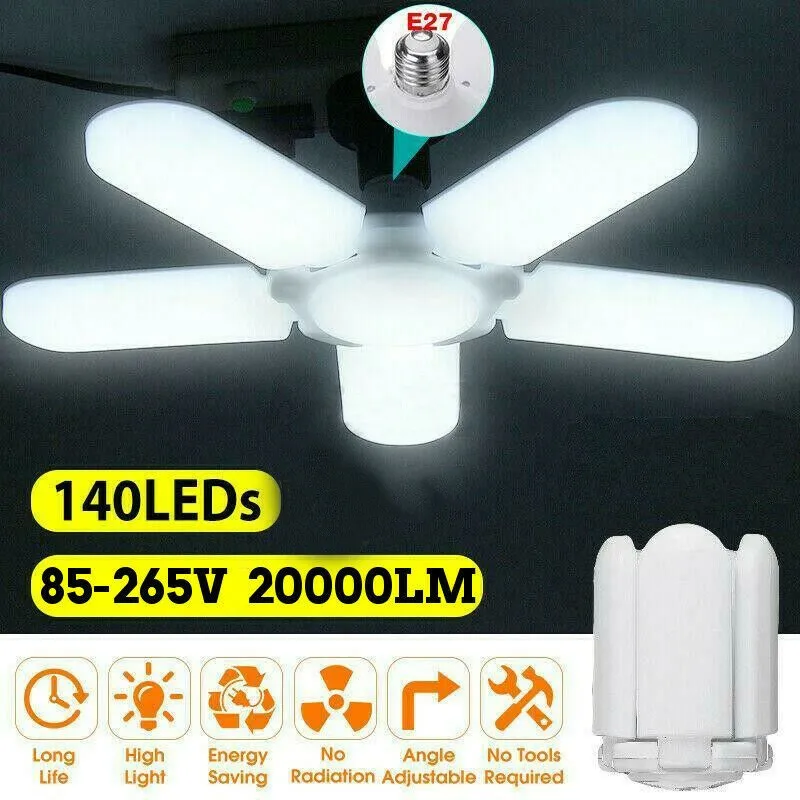 

Garage lights E27 Ceiling Lamp 20000LM 5+1 Blades Deformable LED Garage Light E27 Adjustable Shop Ceiling Lamp Work Light 85W
