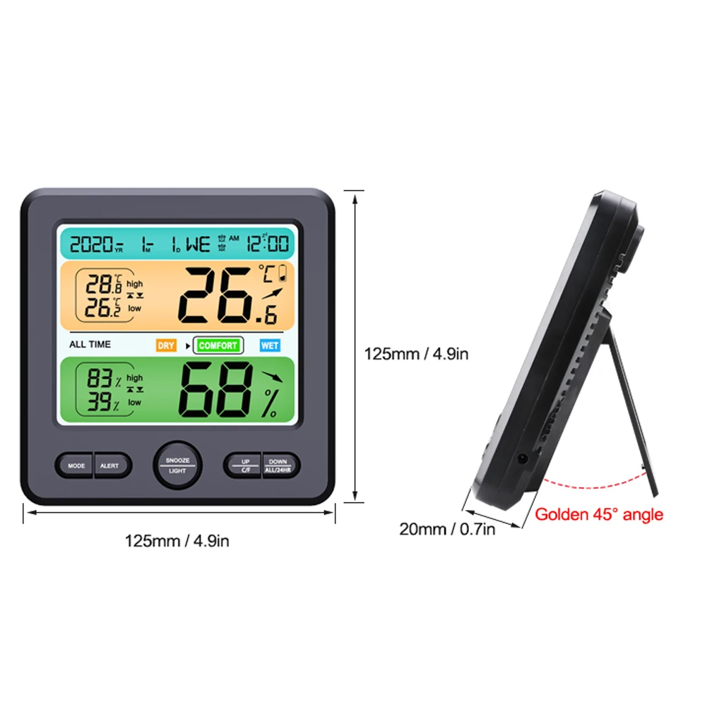 

LCD Display Wall-mounted Desktop Indoor High-precision Temperature and Humidity Meter Electronic Alarm Clock Intelligent Home