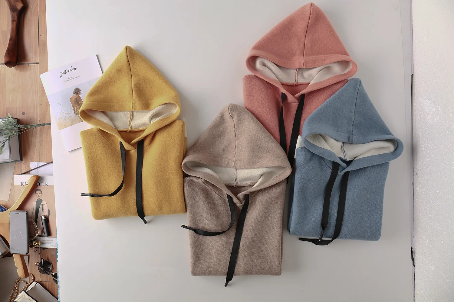 

Women's wool Hooded Sweater Casual Splicing Loose Drawstring Sweater Fashion Long Sleeve Hooded Female Tops