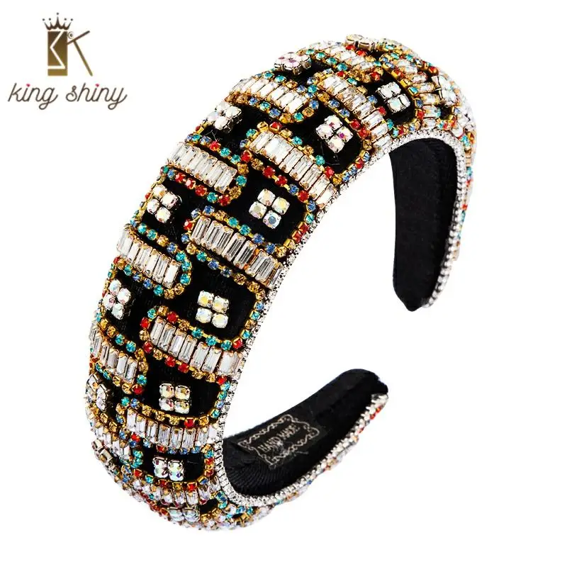 

Gorgeous Baroque Colorful Crystal Headband for Woman Hand Made AB Color Rinestone Padded Sponge Headband Woman Party Headpieces