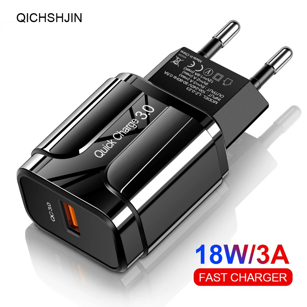 

18W Quick Charger 3.0 For iPhone 12 11 Huawei Samsung Xiaomi Fast Charging EU US Wall Mobile Phone Charger Adapter Black White