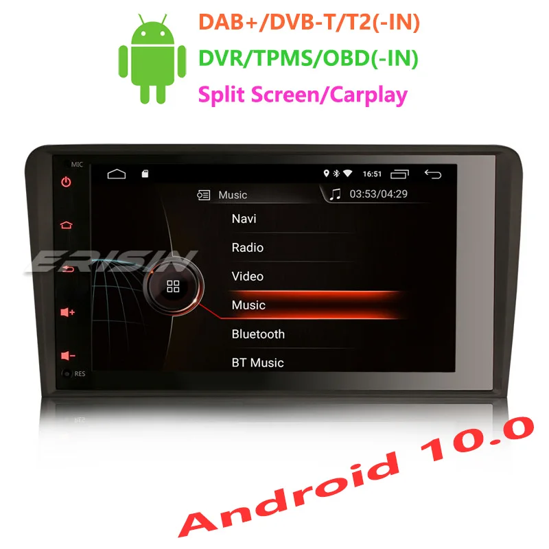 Erisin ES4283A 8 &quotAndroid 10 0 автомобильное радио GPS WiFi 4G TPMS DVR DAB + DSP CarPlay для Audi A3