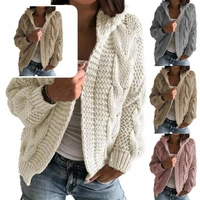 long sleeve hooded thick line v neck knitted cardigan for going out