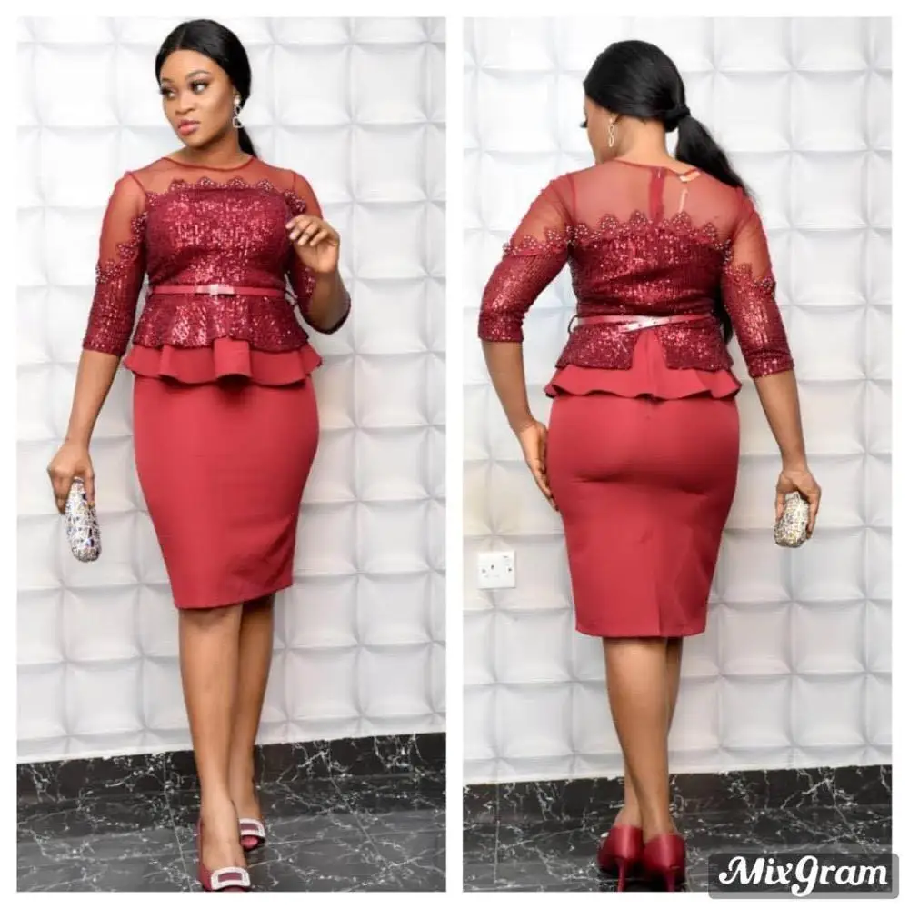 

Two pieces Set Hot Sale Christmas evening Party Lady short dresses Shining sequins African women lady clothes African clothes