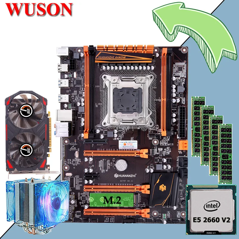 Скидка комплект материнской платы HUANANZHI Deluxe X79 игровая материнская плата с M.2 cpu Xeon E5 2660 V2 ram 3 2G видеокарта RECC GTX750 2G