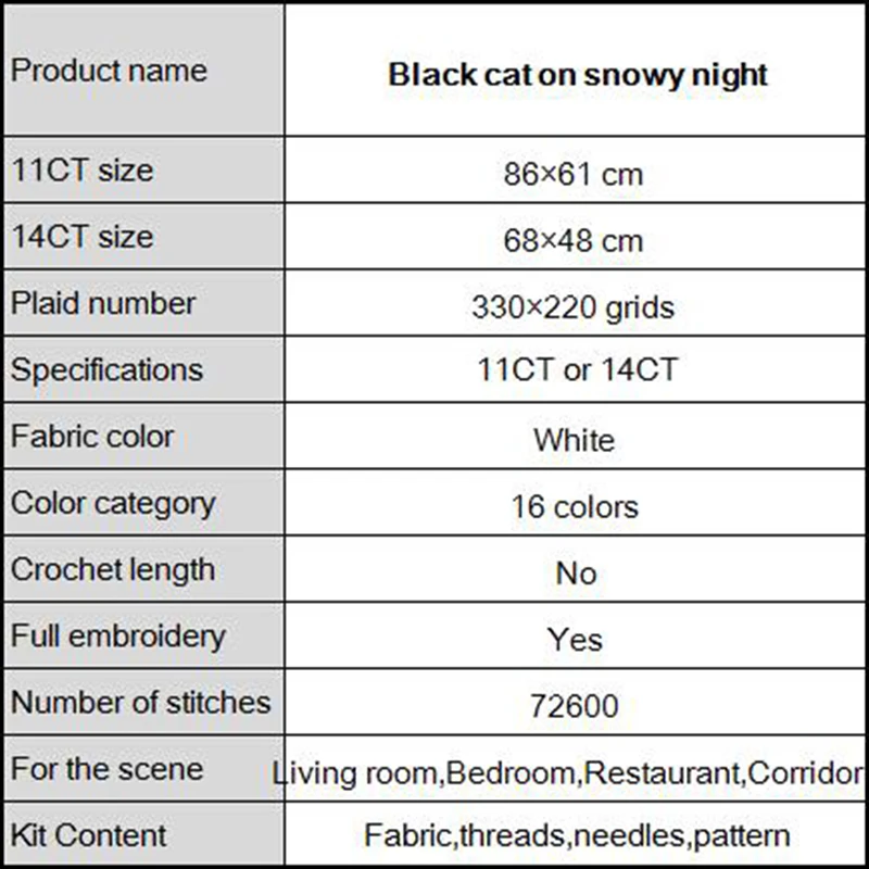 Картина для вышивки крестиком Joy Sunday черная кошка на заснеженной ночи Набор