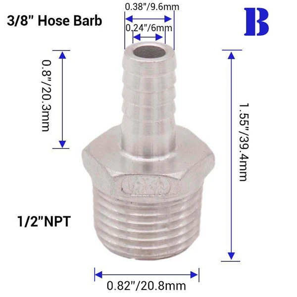 B Homebrew пиво 1/" NPT шланг Barb 304 нержавеющая сталь пищевой пивной комплектующие для насоса фитинг - Цвет: B
