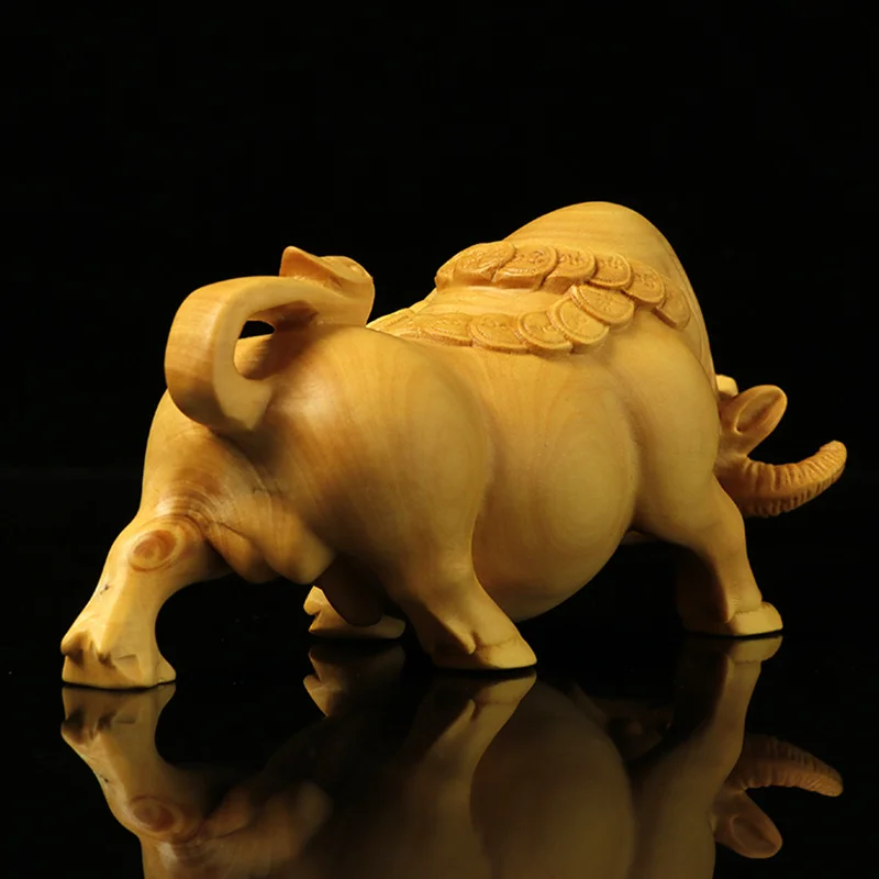 12 см Фигурки быков деревянный китайский счастливый подарок финансовый улица бык