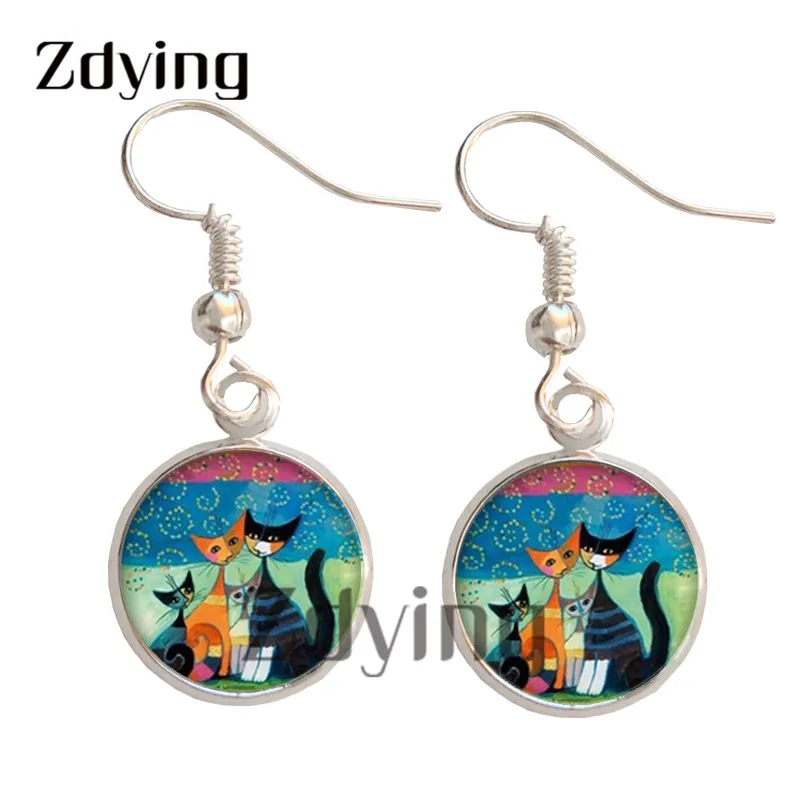 ZDYING Ночная Луна Дерево силуэт болтающаяся сережка фото на стекле куполообразный