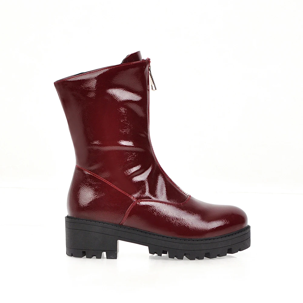 Новые брендовые глянцевые женские ботильоны черного винно-красного цвета Модные